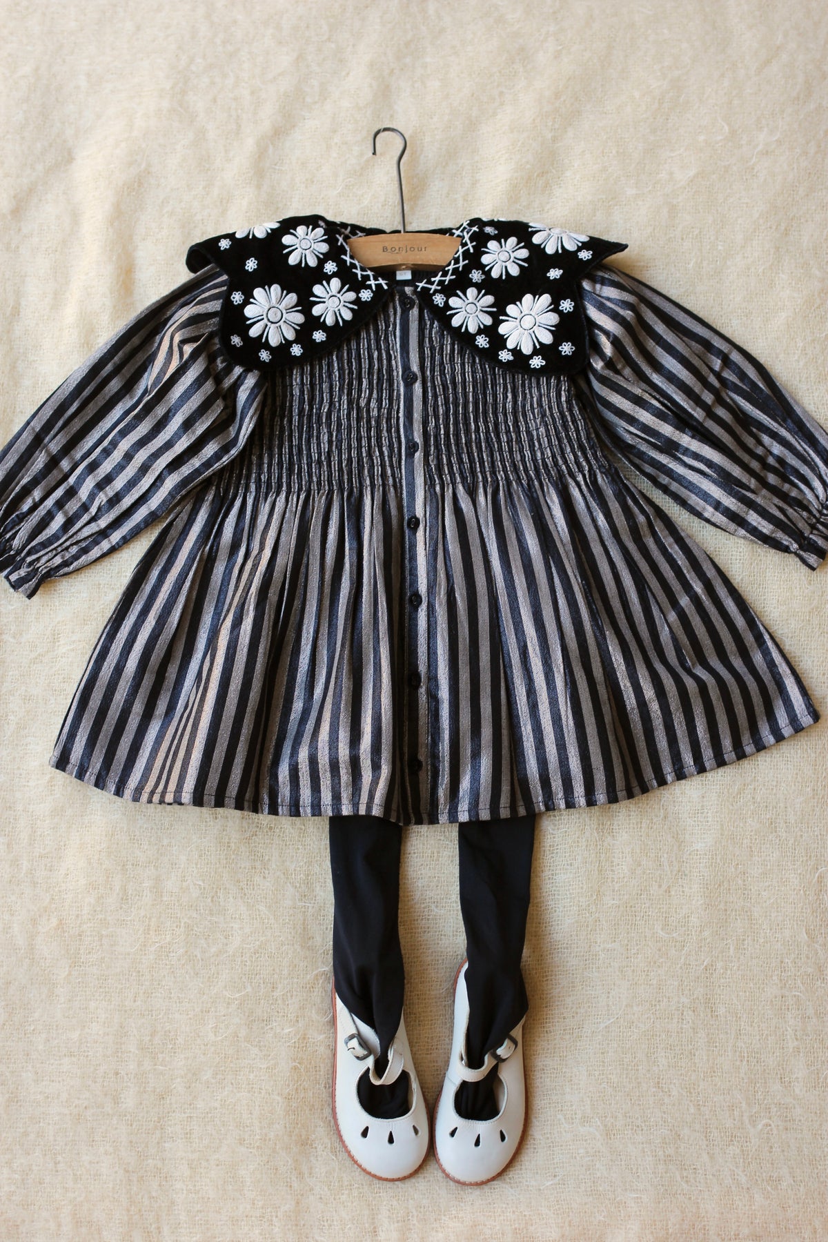 TUNIQUE Stripes Lurex / Black velvet collar
