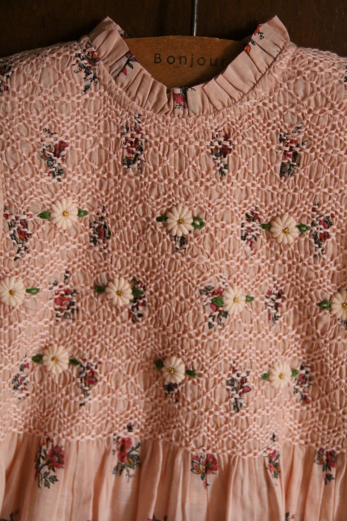 Handsmocks blouse Pink garden flowers print - cotton voile