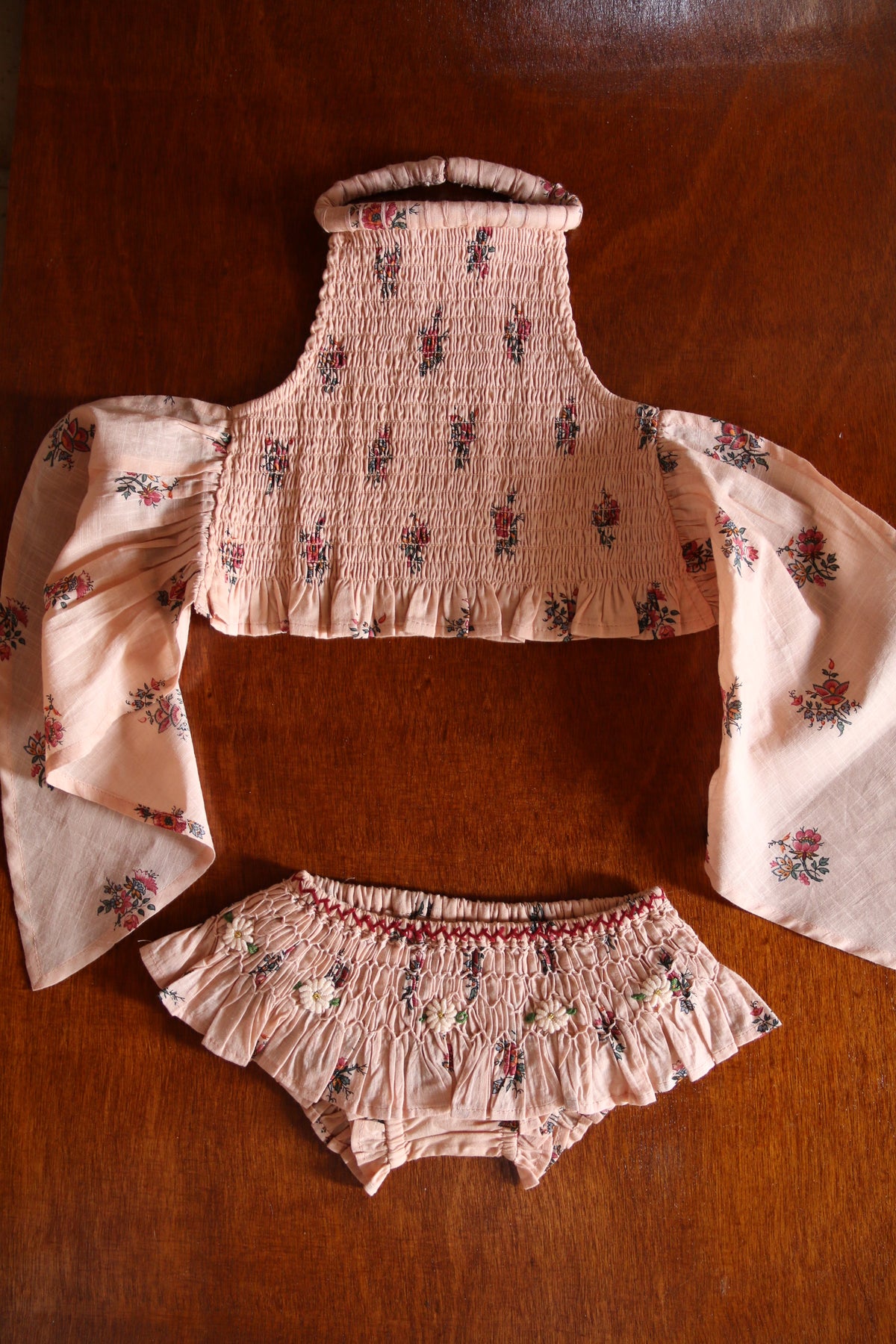 Swimsuit Pink garden flowers print - cotton voile
