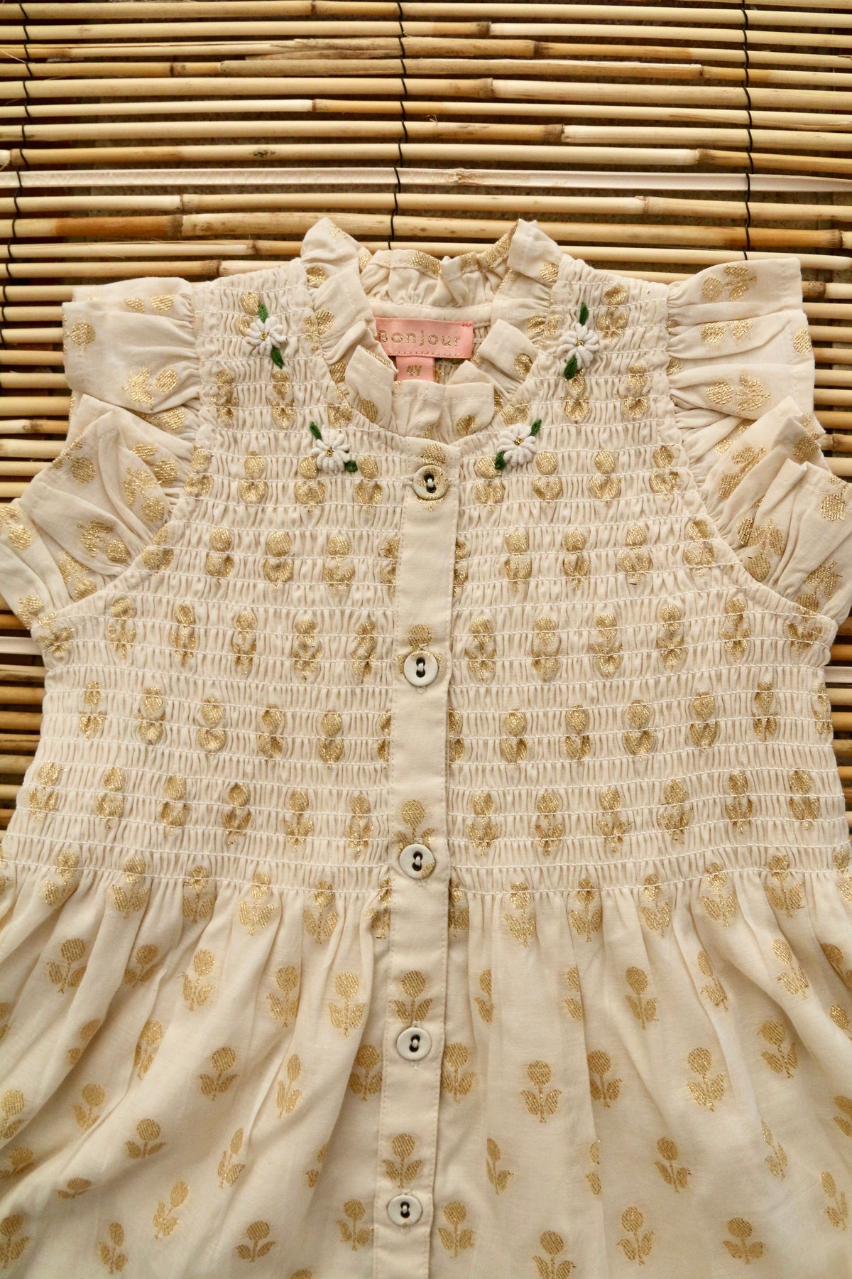 Ibiza Dress Flowers lurex ecru Chanderi