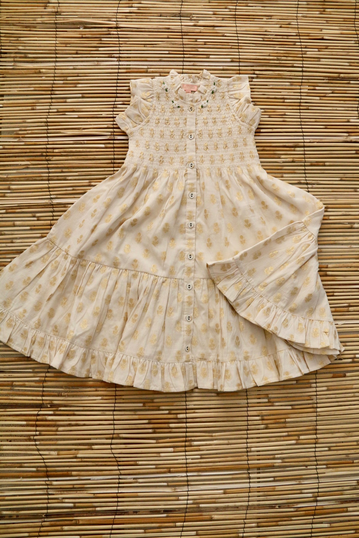 Ibiza Dress Flowers lurex ecru Chanderi