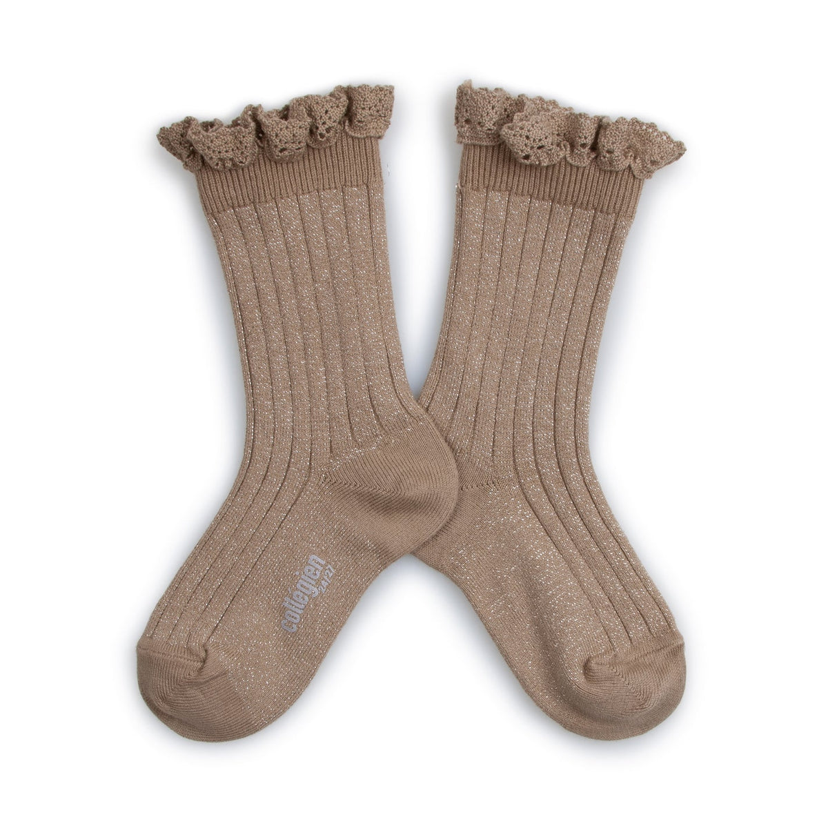 Socks Glitter Ribbed Taupe