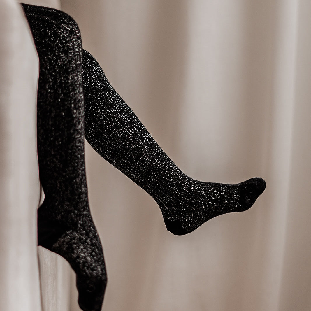 Glitter Ribbed Tights Zwart