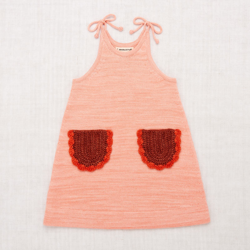 SCALLOP POCKETS TIE DRESS GRAPEFRUIT