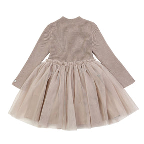 Rose Grey jurk met aan de onderzijde een tule rok voor kinderen (meisjes) van Donsje.