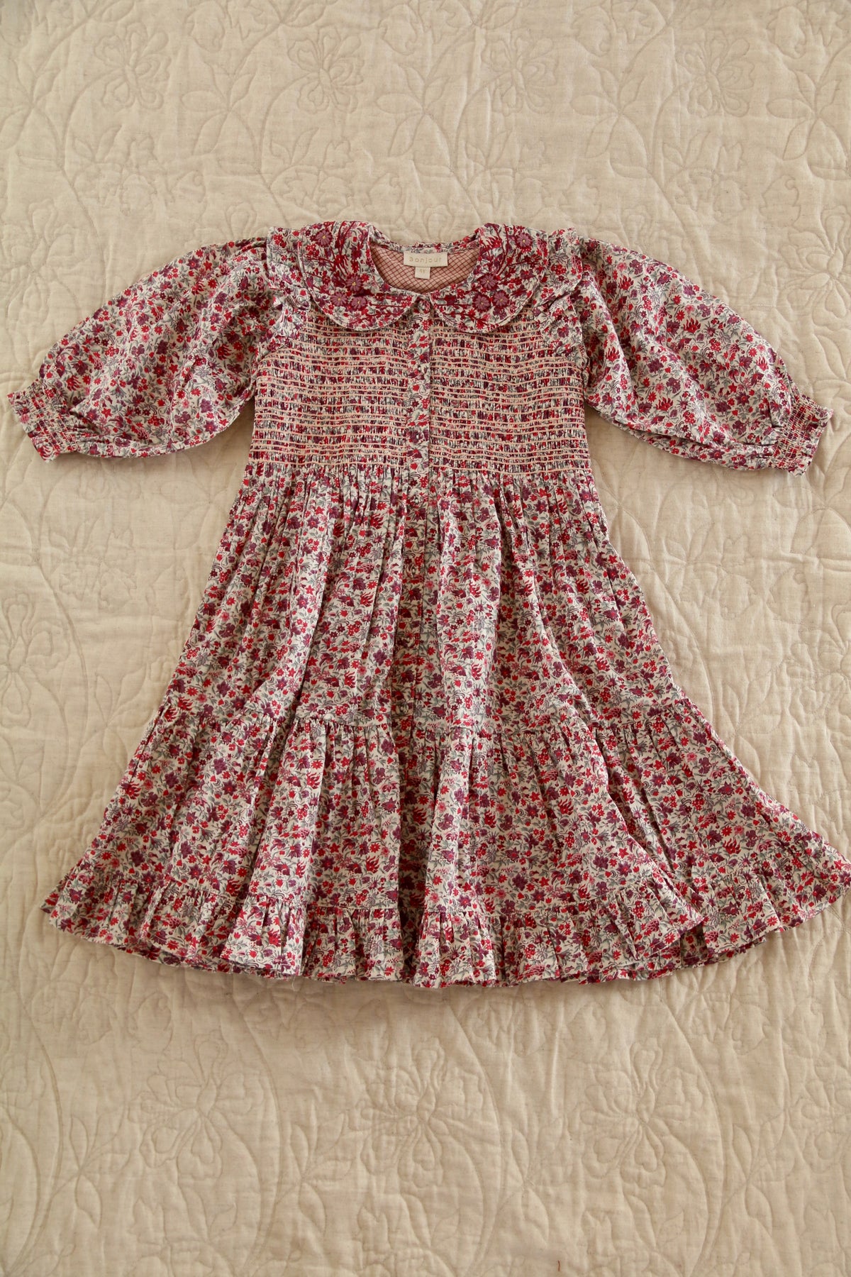 Long dress with embroidered collar Flowers field print