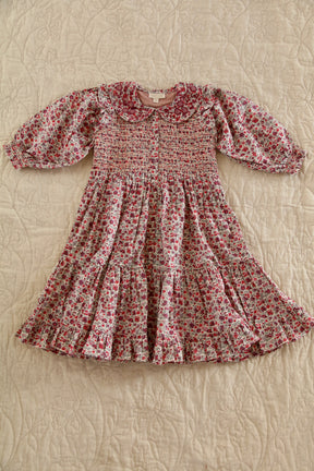 Long dress with embroidered collar Flowers field print