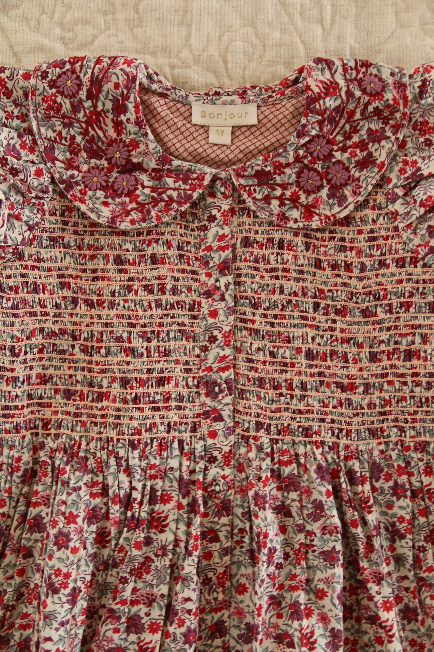 Long dress with embroidered collar Flowers field print