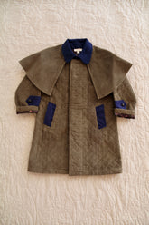 Trench coat with cape Kaki corduroy / Navy denim collar