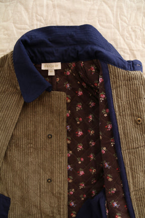 Trench coat with cape Kaki corduroy / Navy denim collar