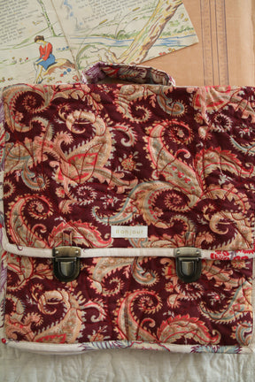School bag Burgundy cashmere print - organic slub