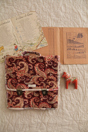 School bag Burgundy cashmere print - organic slub