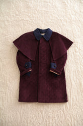Trench coat Burgundy corduroy / navy denim collar