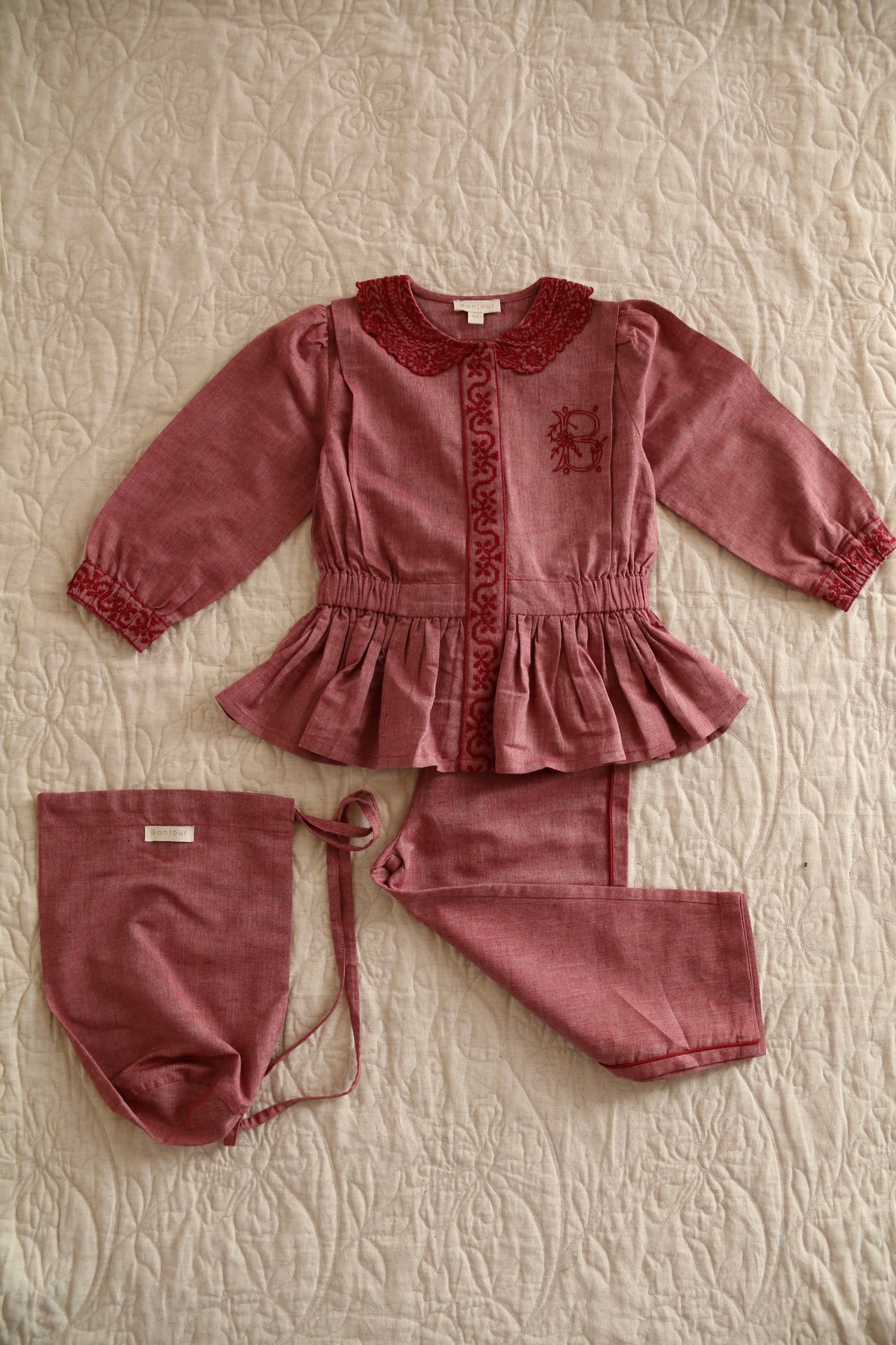 Pyjama set with pouch Red chambray