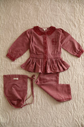 Pyjama set with pouch Red chambray