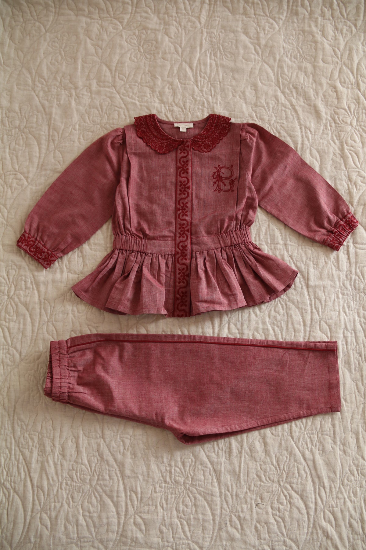 Pyjama set with pouch Red chambray