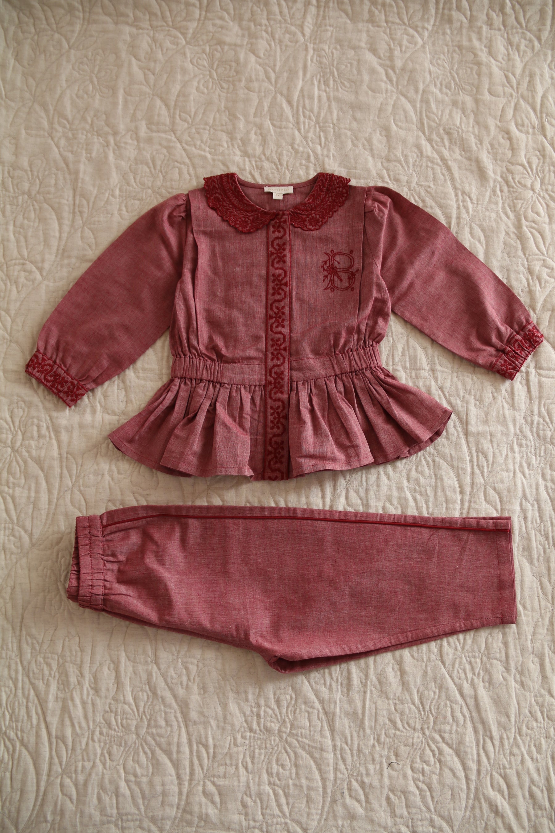 Pyjama set with pouch Red chambray