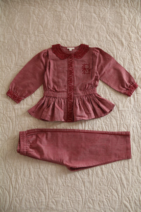 Pyjama set with pouch Red chambray