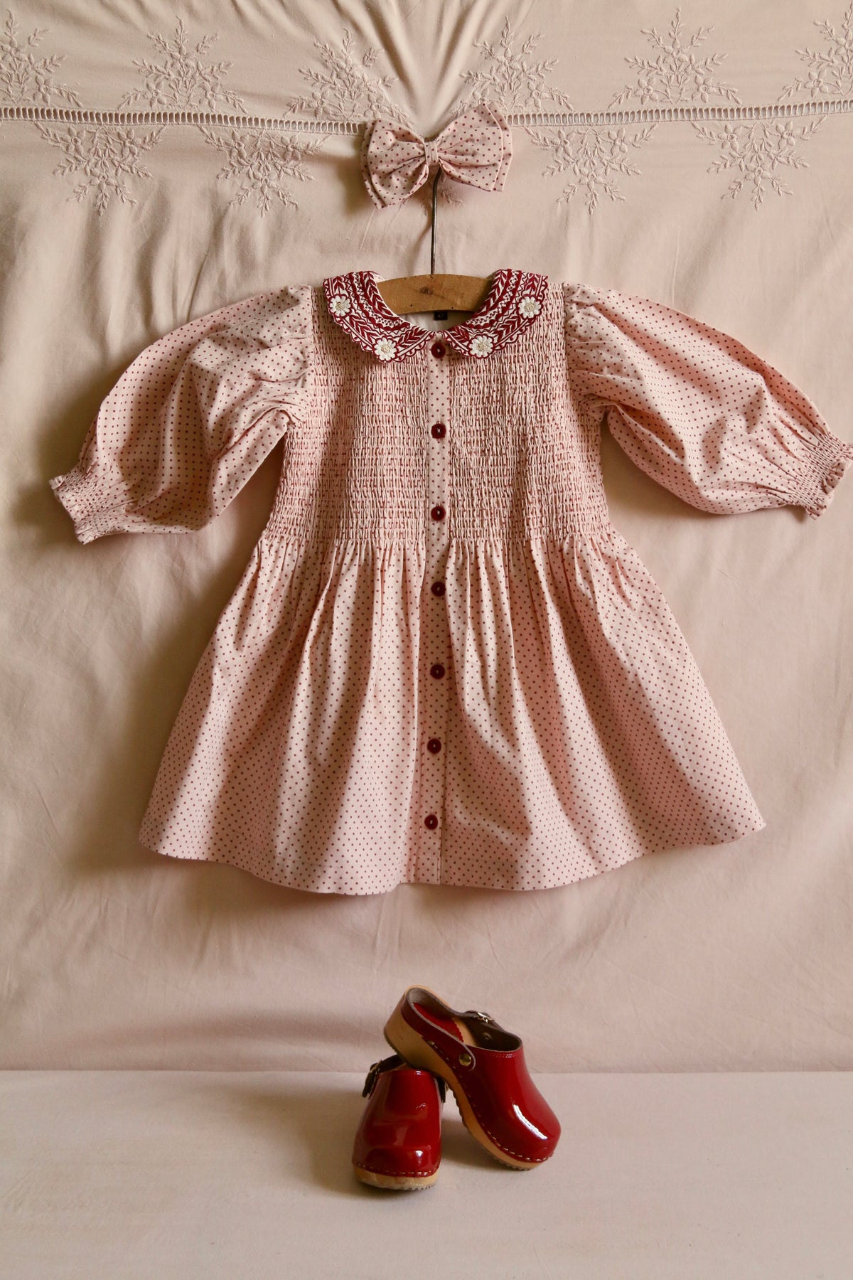 Tunique with hair clip pink dot print