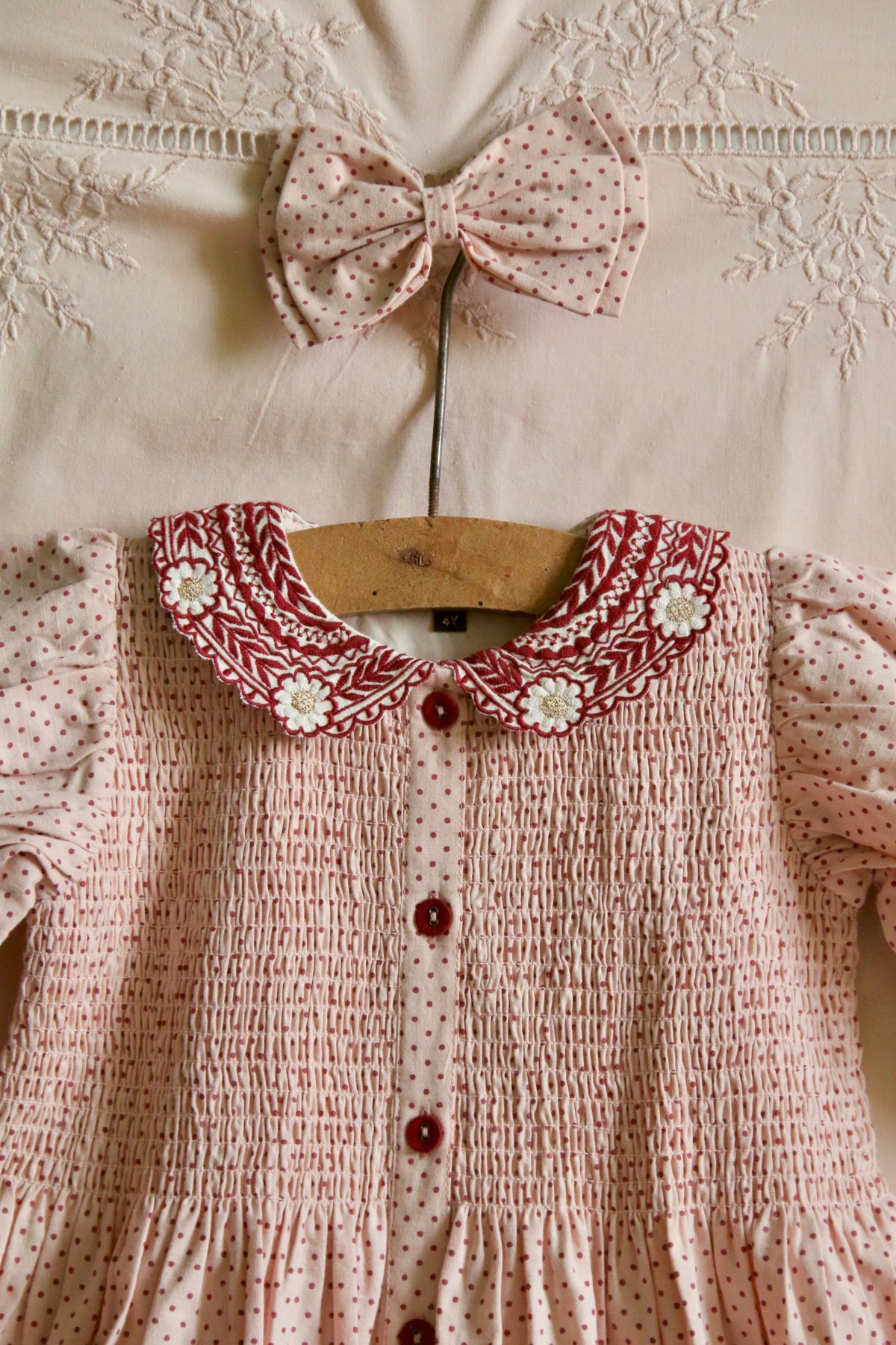 Tunique with hair clip pink dot print