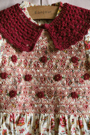 Handsmock blouse with crochet collar Aline print