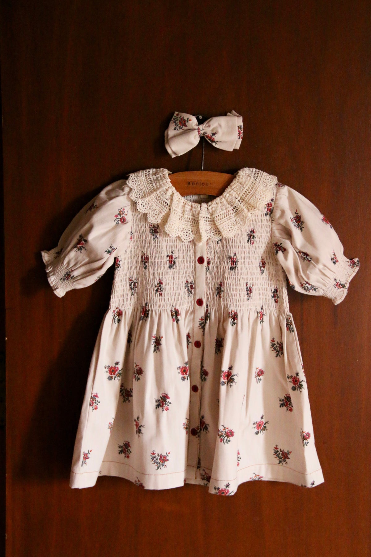Tunique with hair clip Garden flowers print - Denim