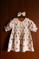 Tunique with hair clip Garden flowers print - Denim