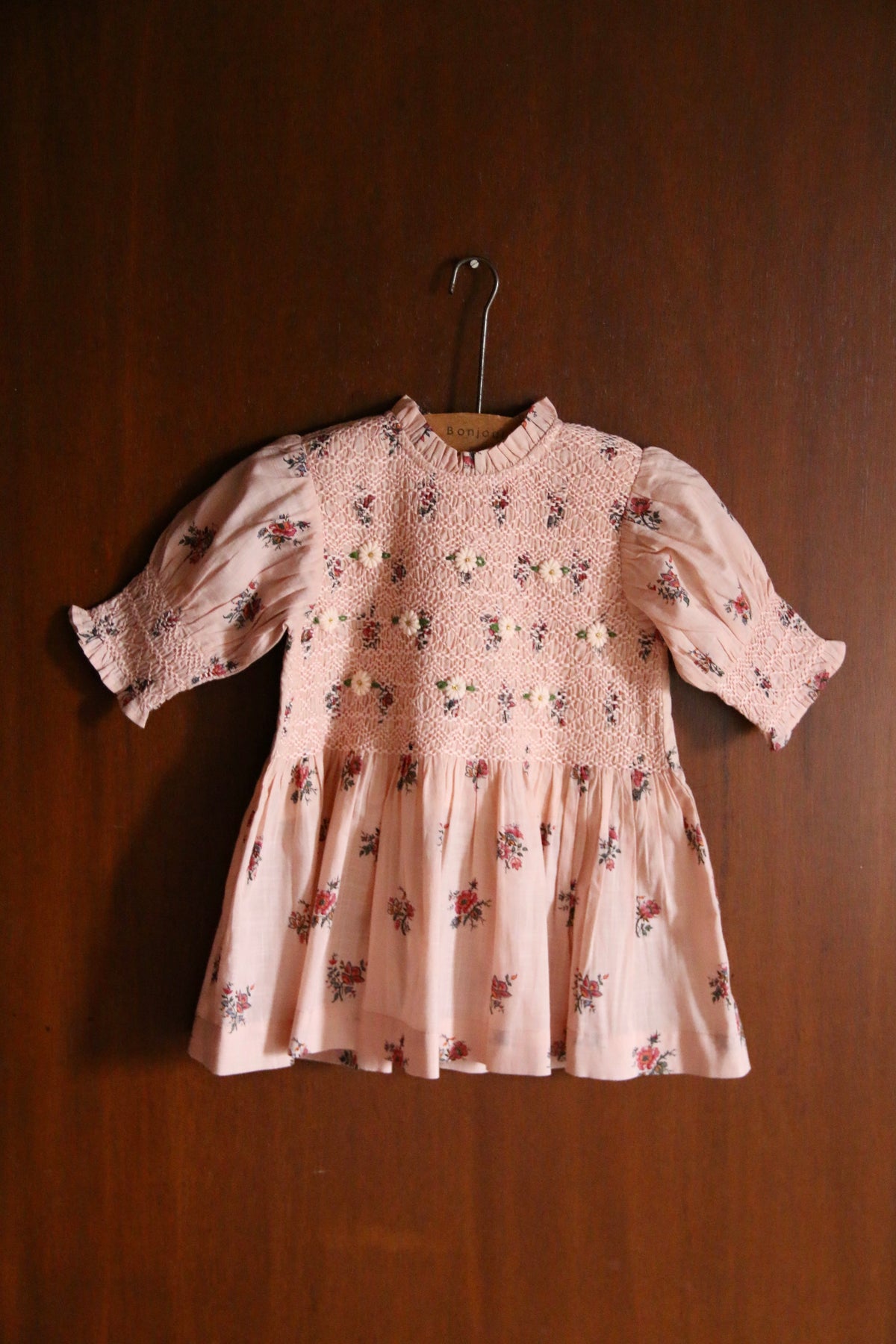 Handsmocks blouse Pink garden flowers print - cotton voile