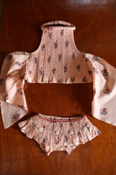 Swimsuit Pink garden flowers print - cotton voile