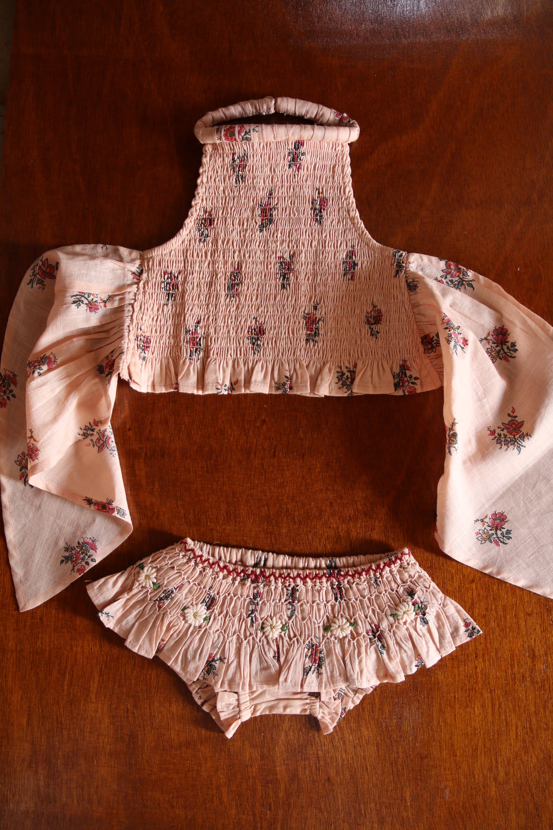 Swimsuit Pink garden flowers print - cotton voile
