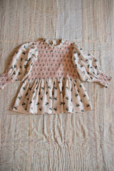 handsmock blouse hazelnut flowers print - pique fabric