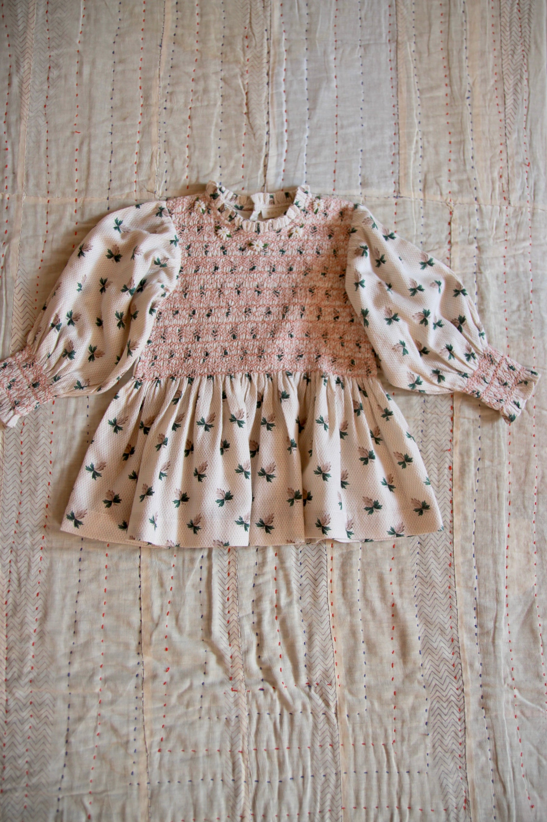 handsmock blouse hazelnut flowers print - pique fabric