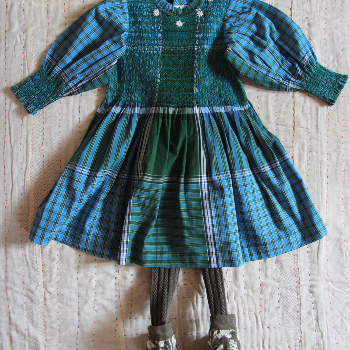 Bonjour diary 　HANDSMOCK DRESS 10y handsmock dress lungi check