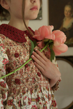 Handsmock blouse with crochet collar Aline print