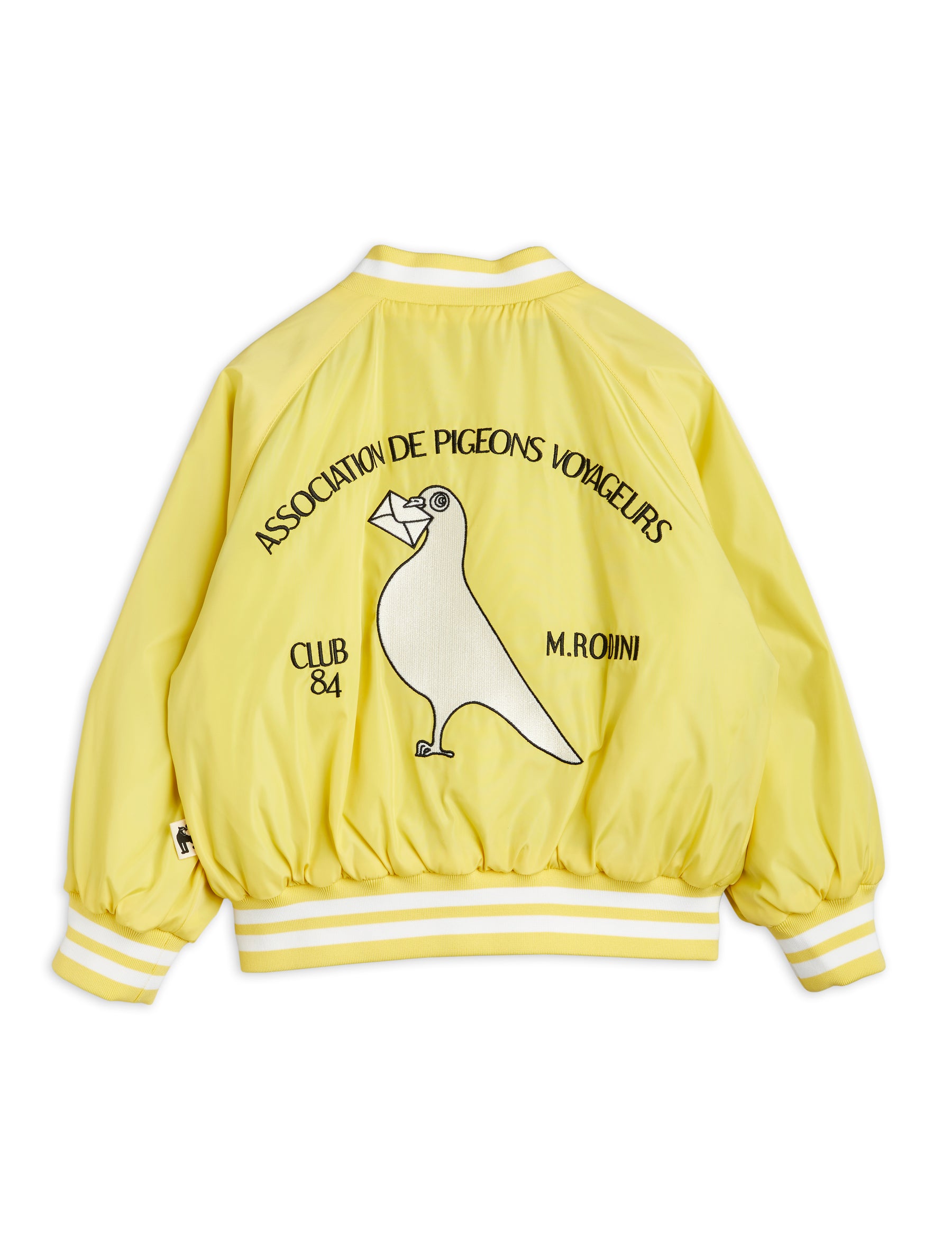 Pigeons Embroidered Baseball Jacket Yellow