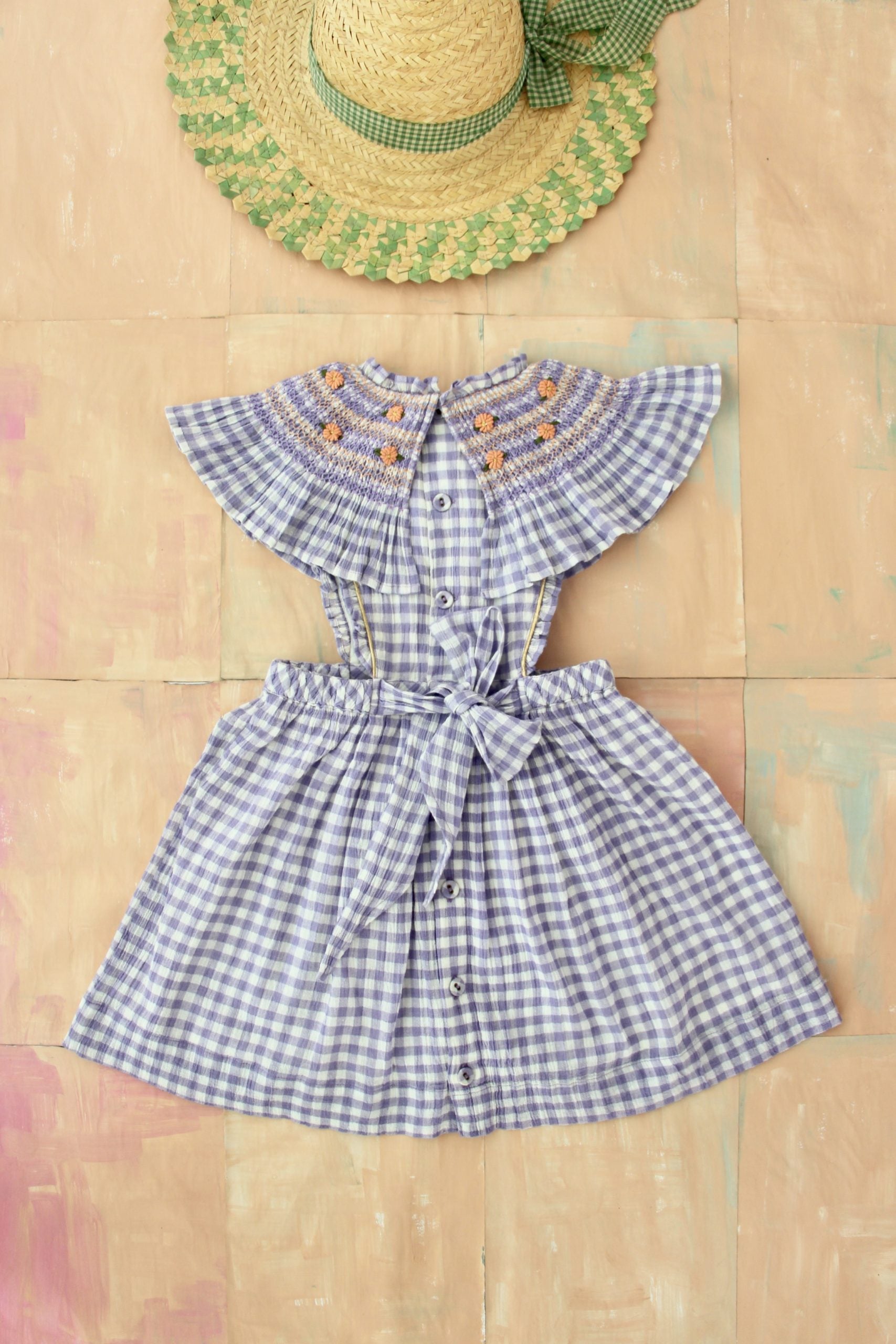 Reina Dress - Violet Gingham crepon voile